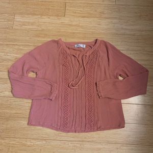 Hollister Tie Front Long Sleeve Blouse, XS